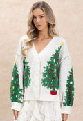Fairytale Christmas Tree Jacquard Buttoned Knit Cardigan