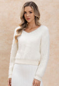Cloud-Like Tie-Back Fuzzy Knit Sweater in Ivory