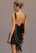 Pearl Trim Bowknot Open Back Sleeveless Mini Dress in Black