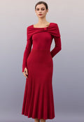 Knot Detail Cape Overlay Knit Dress in Red