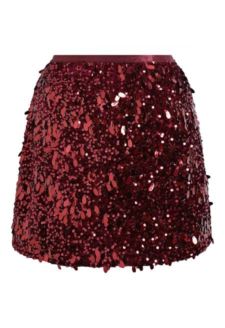 Teardrop Sequin Velvet Mini Skirt in Red