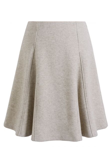 Anchored Seam Detailing Wool-Blend Flare Skirt in Oatmeal