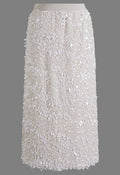 Teardrop Sequin Velvet Pencil Midi Skirt in Cream