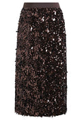 Teardrop Sequin Velvet Pencil Midi Skirt in Chocolate
