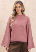 Steady Softness Mock Neck Batwing Sleeve Knit Sweater in Pink