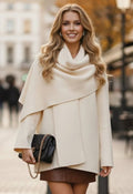 Wrap Scarf-Collar Open Front Knit Coat in Ivory