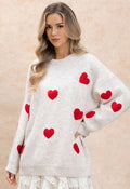 Baggy Fuzzy Hearts Knit Sweater in Ivory