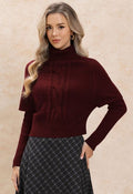 Turtleneck Cable Knit Two-Piece Sweater Set in Burgundy