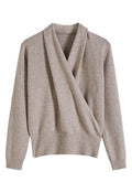 Effortlessly Chic Faux-Wrap Knitted Top in Oatmeal