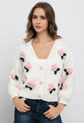 Pink Stitch Flower Button Down Knit Cardigan