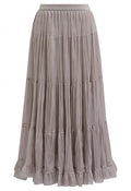 Reversible Gathered Pleats Tiered Tulle Maxi Skirt in Taupe