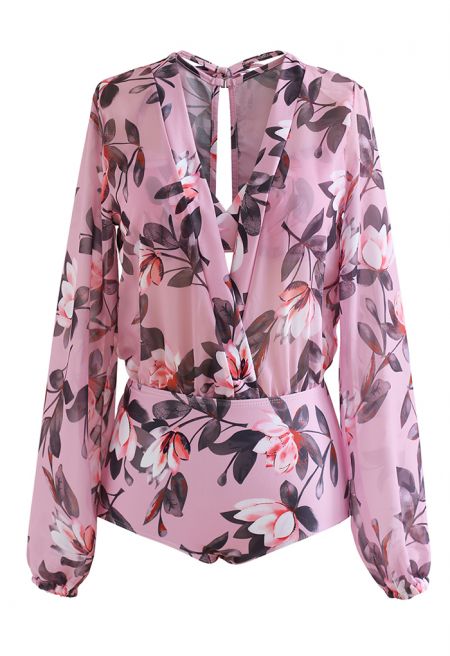 Magnolia Two-Piece Long Sleeve Bikini Set in Pink