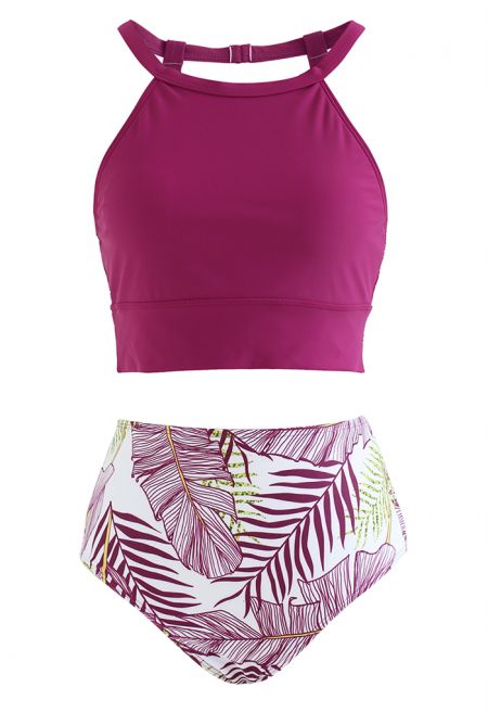 Botanical Halter Neck Bikini Set in Magenta