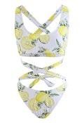 Lemon Print Cross Tie-Waist Bikini Set