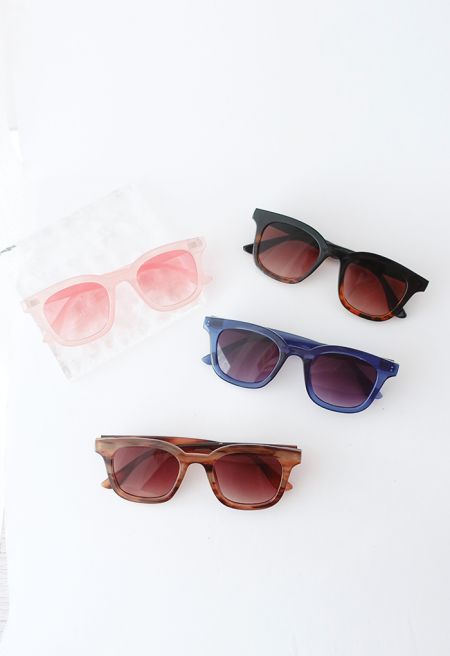 Gradient Lens Wide-Rim Rectangle Shape Sunglasses