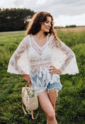 Geometric Embroidered Tassel Drawstring Cover Up