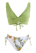 Front Cross Lace Up Bikini Set in Pistachio