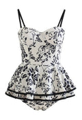 Bustier Inky Branch Tiered Hem Swim Dress