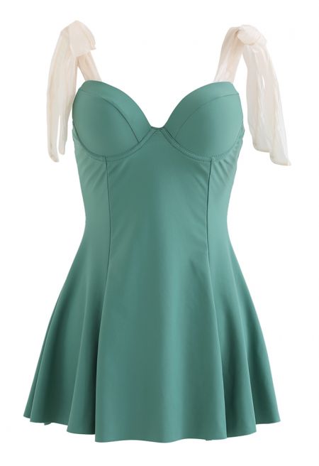 Two-Piece Organza Straps Bustier Swim Dress