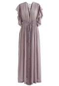 Ruffle Sleeves Deep V-Neck Cover Up in Taupe