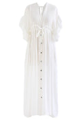 Ruffle Sleeves Deep V-Neck Cover Up in White