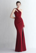 Cutout One-Shoulder Split Gown in Burgundy