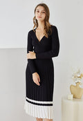 Soft Knit Contrast Hem Wrap Midi Dress in Black