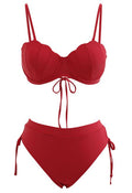 Seashell Shaped Drawstring Bikini Set in Red