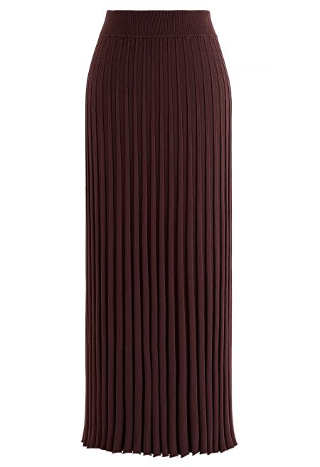Ultra-Soft Lettuce Hem Knit Maxi Skirt in Brown