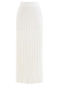 Ultra-Soft Lettuce Hem Knit Maxi Skirt in White
