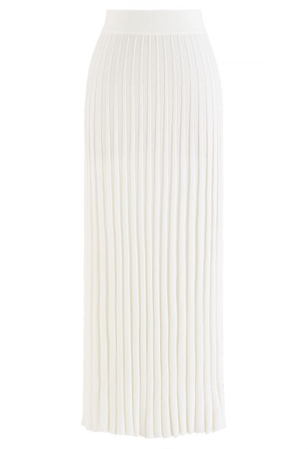 Ultra-Soft Lettuce Hem Knit Maxi Skirt in White