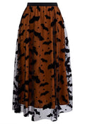 Velvet Bats Mesh Tulle Midi Skirt in Pumpkin Halloween Costumes