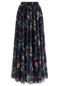 Blooming Carnation Printed Chiffon Maxi Skirt