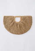 Semicircle Woven Straw Handbag in Tan