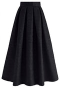 Noble Embossed Floral Jacquard Midi Skirt in Black