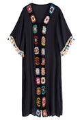 Colorful Crochet Tassel Kimono in Black