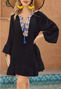 Boho Contrast Crochet Cover Up in Black