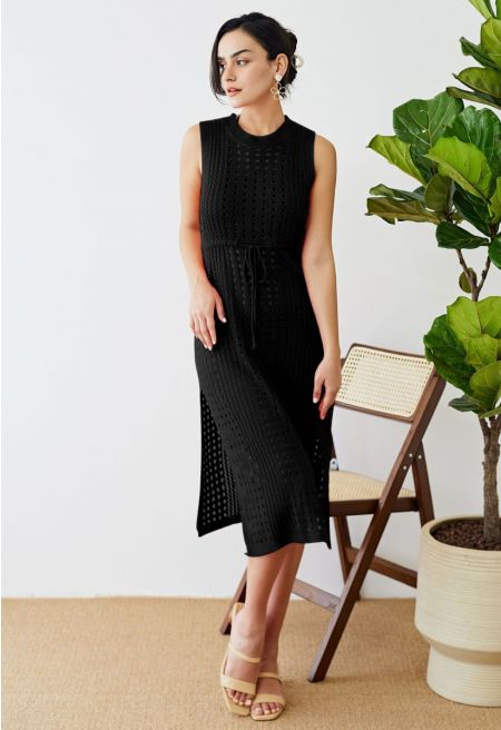 Side Slit Hollow Out Cover Up in Black