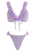 3D Mesh Floral Deep-V Bikini Set in Lilac