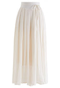 Tie Waist Pleated Wide-Leg Pants in Ivory