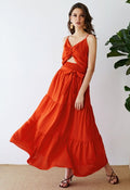 Twist Cutout Shirred Cami Maxi Dress in Orange