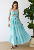 Twist Cutout Shirred Cami Maxi Dress in Mint