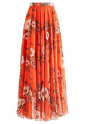 Orange Bouquet Printed Chiffon Maxi Skirt