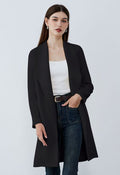 Lapel Open Front Quilted Cotton-Blend Coat in Black