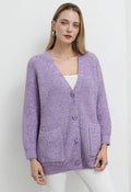 Pastel V-Neck Patch Pocket Knit Cardigan in Lilac