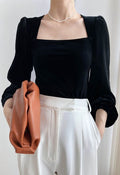Square Neck Bubble Sleeve Velvet Top