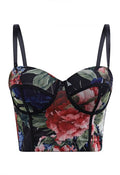 Floral Mesh Bustier Crop Top in Black