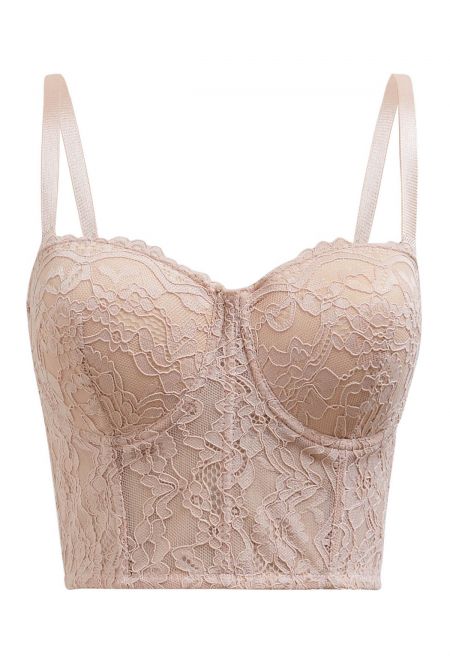 Floral Lace Bustier Crop Top in Apricot