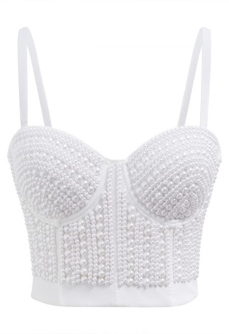 Pearl Embellished Bustier Crop Top