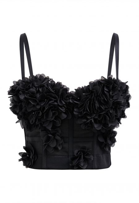 Pearly Petal Bustier Crop Top in Black
